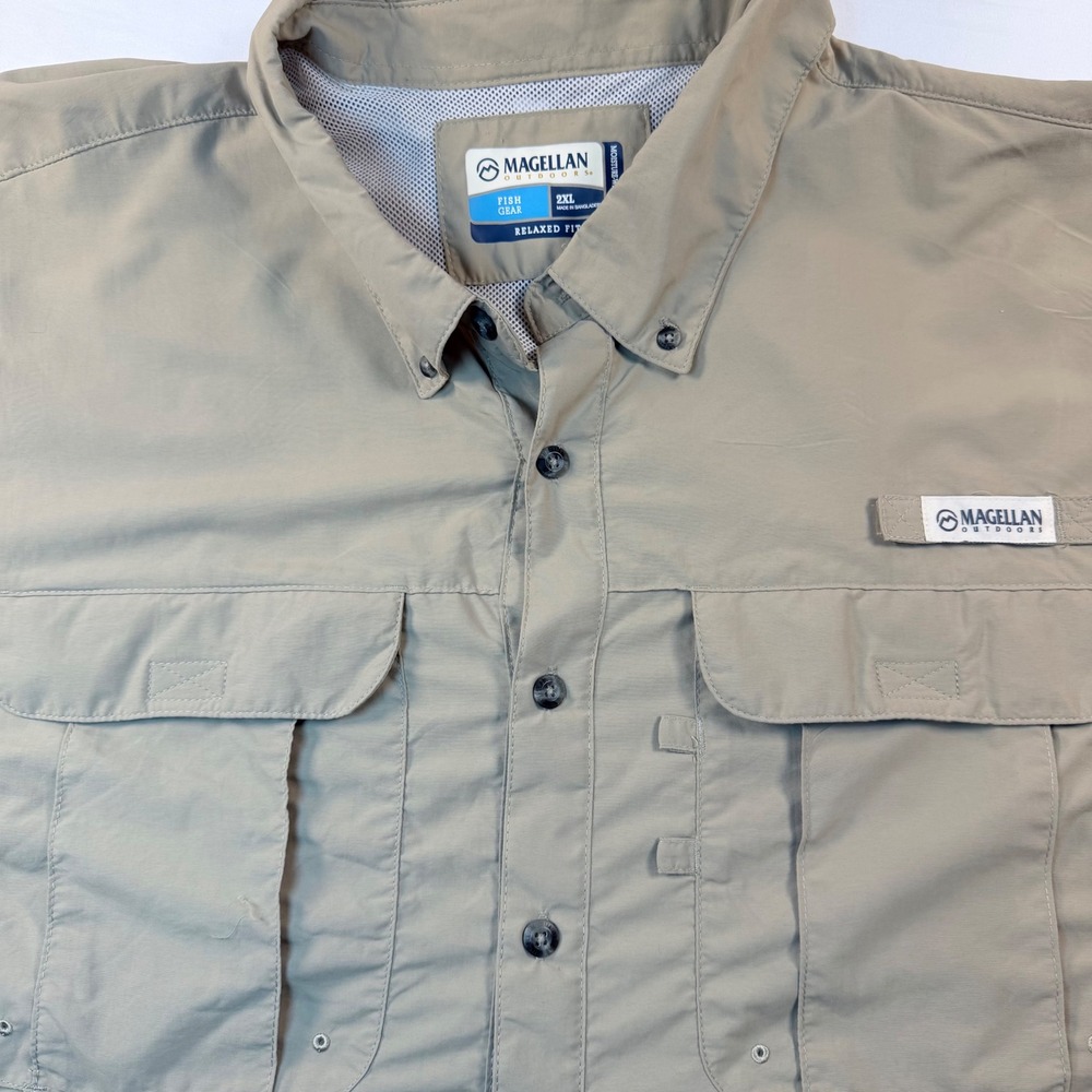 Magellan Fish Gear Shirt Mens 2XL Tan Vented Fishing Outdoor Short‎ Sleeve